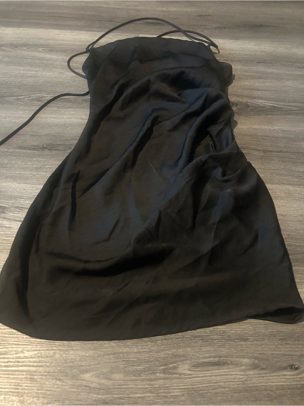 Zara Black Satin Slip Dress with Spaghetti Straps